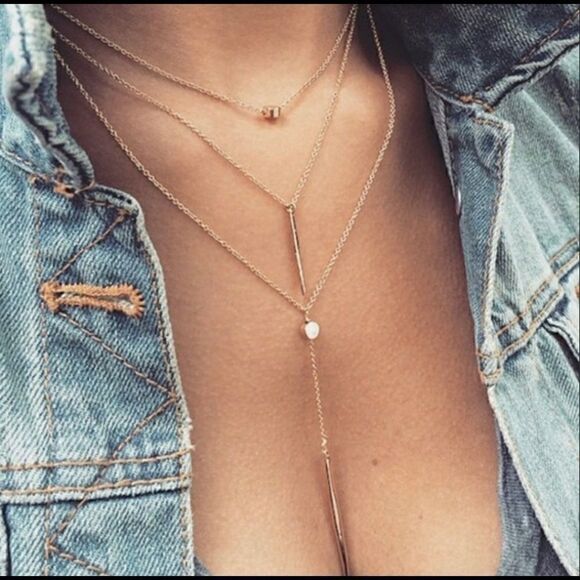 Gold Tone Triple Layered Coin Bar Necklace - Picture 5 of 7